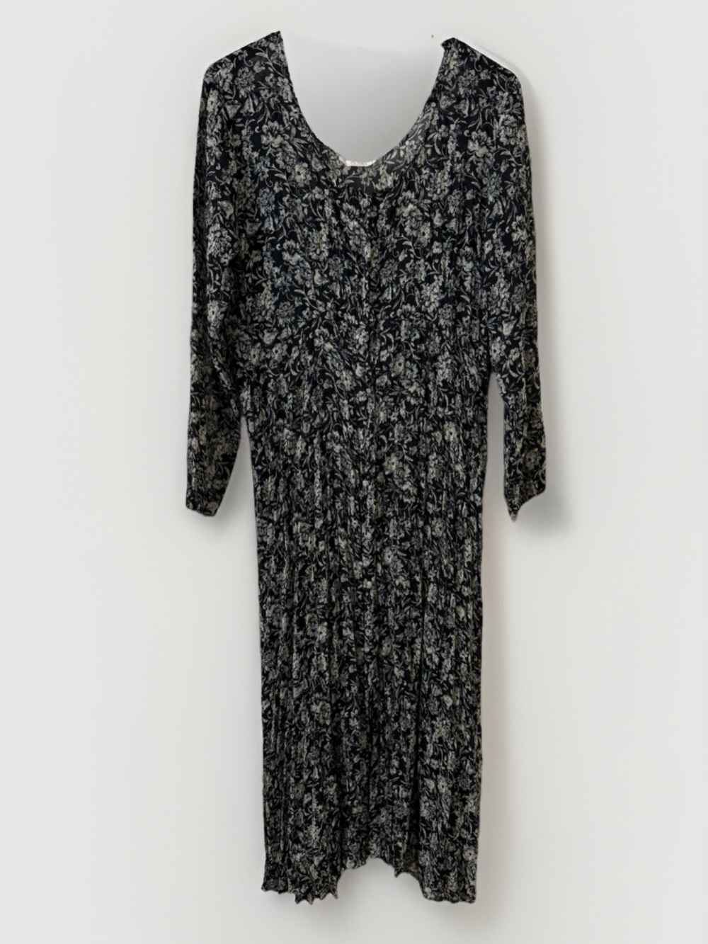 Vintage Floral Sheer Crinkle Midi Dress Cameo Button Front 90s Grunge Whimsigoth